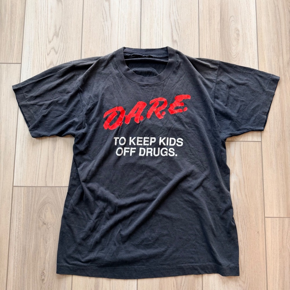 1980s Vintage D.A.R.E. T Shirt Mens Black Paper Thin Distressed Graphic Tee